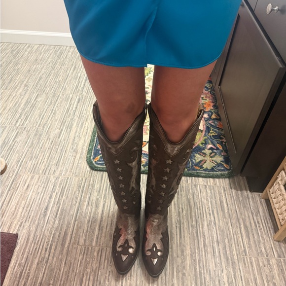 Brand New OOB Rare Sheryl Crow Sassy Brown Leather Metallic Western Cowgirl Boot - Picture 4 of 8